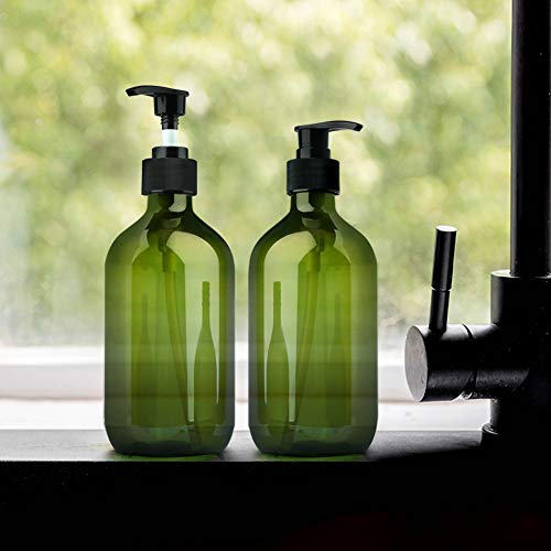 Yebeauty Pump Bottle, 2 Pack Pump Lotion Dispenser 17oz/500ml Empty Bottle with Pump Multipurpose for Emulsion Shampoo or Body Wash Bottle,Green