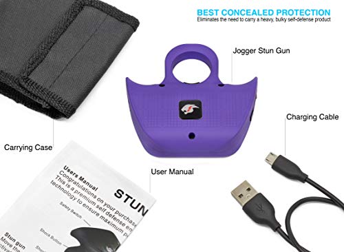 Mini Self Defense Jogger Stun Gun for Women - Best Concealed Protection Tool for Joggers, Runners, Walking - Rechargeable Batteries & Nylon Case (Purple)