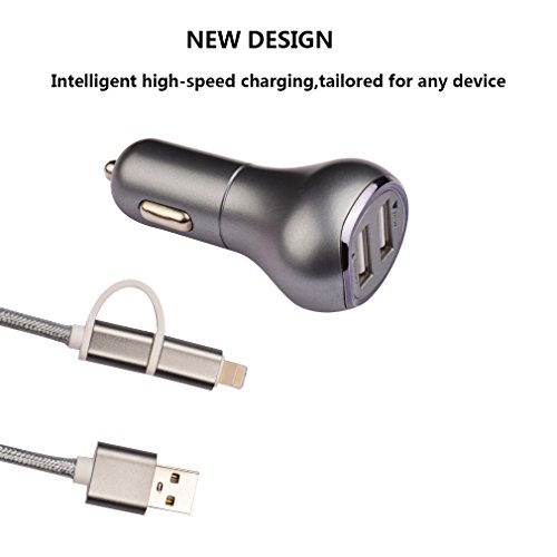 YCF Dual USB Car Charger, Fast Charge, PowerDrive 2 for iPhone 7 / 6s / Plus, iPad Pro / Air 2 / mini, Galaxy S7 / S6 / Edge / Plus, Note 5 / 4, LG, Nexus, HTC and More