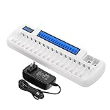 Bonai 16 + 2 Bay/slot Smart Battery Charger with LCD Display for AA AAA NiMH NiCD & Ni-MH Li-ion 9V Rechargeable Batteries, with AC Wall Adapter
