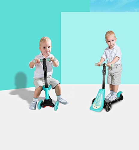 New Olym Kids Scooter for Toddlers 3 Wheel Kick Scooter with Removable Seat Great for Big Boys Girls Adjustable Handlebars LED Light up Wheels Y Glider Toys Children Age 2-6 Years Green