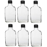 Nakpunar 6 pcs Glass Flask Bottles with Black Tamper Evident Cap - 200 ml