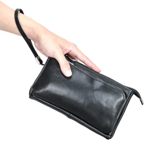 CONTACTS Pochette da viaggio da uomo in vera pelle con cinturino da polso, portafoglio passaporto con cerniera e tasca con cerniera, Portafoglio borsa a mano grande capacità per telefono