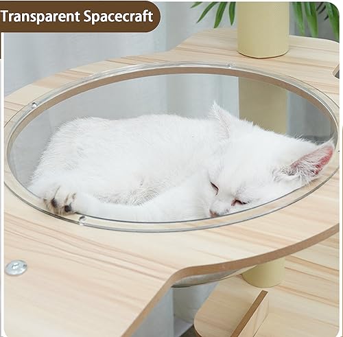 Cat Tree Top 150 cm with 1 Space Capsule, 1 Cat House, 1 Cat Scratching Board, 1 Cat Hammock, 1 Plush Jumping Platform, 1 Toy Ball, 1 Green Cushion (Green)