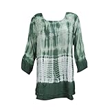 Bohemian Women's Blouse Embroidered Rayon Green Tie Dye Tunic Top M