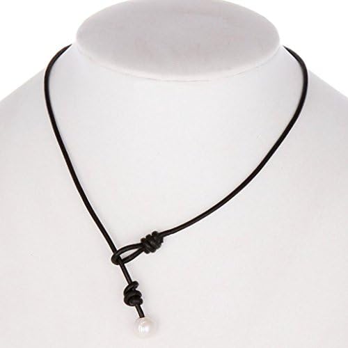 Freshwater Pearl Leather rope Necklace for Women single pearl Necklace Handmade by Weilim