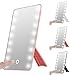 Adjustable LED Lighted Vanity Tabletop Mirrors, Oenbopo Smart Touch Rotatory 16LED Lighted Vanity Mirror Makeup Cosmetic Countertop Cordless Table Mirror for Home Travel Office (Pink)