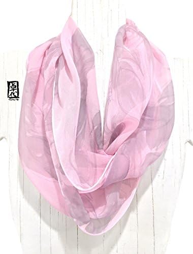 Silk Scarf Handmade, Hand Painted Silk Scarf, Pink Silk Infinity Scarf, Handmade Amazon, Pink Feather Scarf, Pink and Gray Feather Print Scarf, Pink Boho Silk Scarf, Silk Chiffon Scarf,