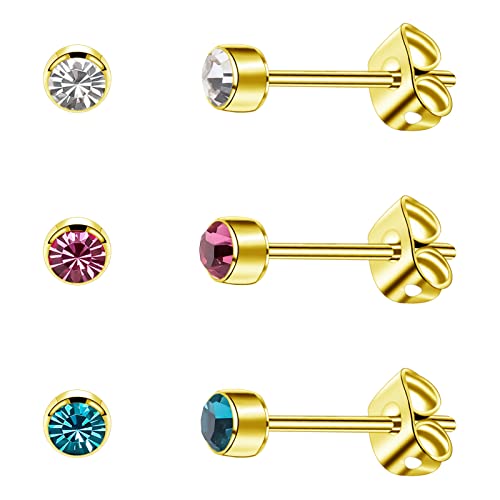 41vMYOTitqL Artskin Damen Ohrstecker Titan Mädchen Ohrringe Hypoallergen Kristall Herren Ohrringe 5 Mm Gold Geburtstags Geschenke (5Mm, Gold(001+209+229))