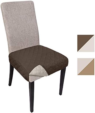 MIGHTY MONKEY Premium Reversible 17 Inch Dining Chair Slipcover, 2 Inch Strap Hook, Washable Furniture Slip Cover Protector, Food Stains, Kids Dogs Pets, Dining Chair, Chocolate Taupe