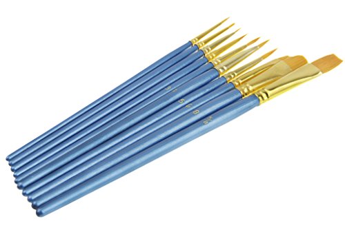 Artist Paint Brush Set--10pcs Professional Nylon Wool Brushes for Oil/Acrylic/Watercolor Painting