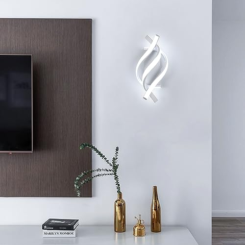 Dorlink Modern LED Wall Light 22W White Spiral Aluminum Modern LED Wall Lamp, 6500K Cool Light Indoor Wall Lighting Fixtures for Bedside, Hallway, Stair, Living Room, Bedroom