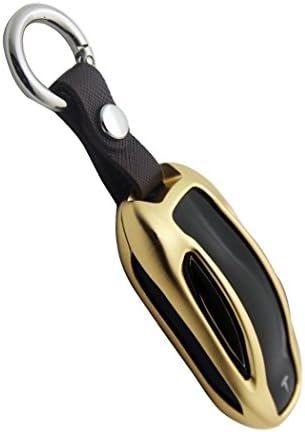 Car Premium Aluminum Metal Car Key Fob Cover Key Chain Compatible Model X (Model X-Gold)