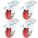 4 Pack Caster Wheels Swivel Plate Stem Brake Casters On Red Polyurethane Wheels (4 inch with brake) primary