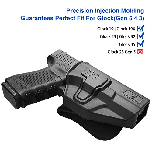 GUN & FLOWER Holster Compatible with Glock 19 19X 23 32 44 45 (Gen 35), Level II Retention