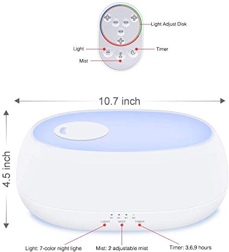 Gocheer 1000ml Humidifier Essential Oil Diffusers Ultrasonic Aromatherapy Diffuser,Timer, Waterless Auto off with Cool Mist and 7 Colour Changing LED Lights Aroma Diffuser