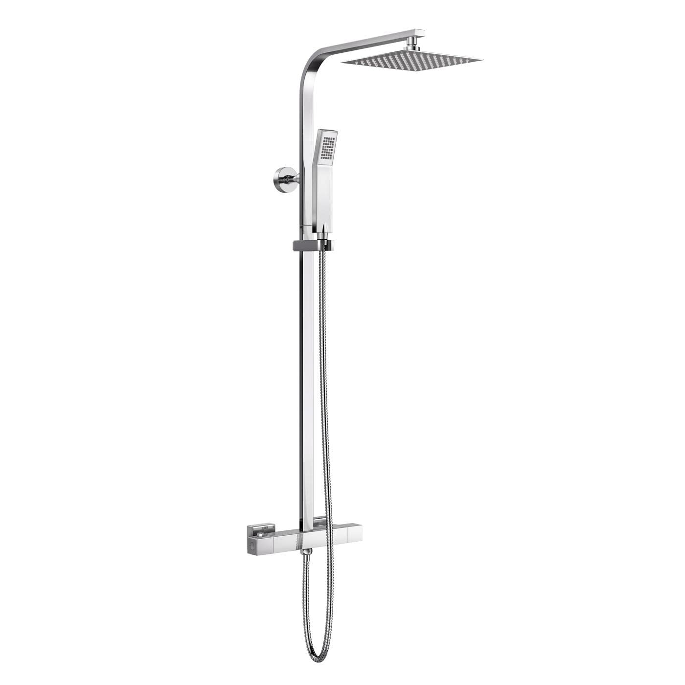E-PLUMB COSM20 Cheltenham Square 8-inch Exposed Thermostatic Bar Mixer Shower Valve, Chrome