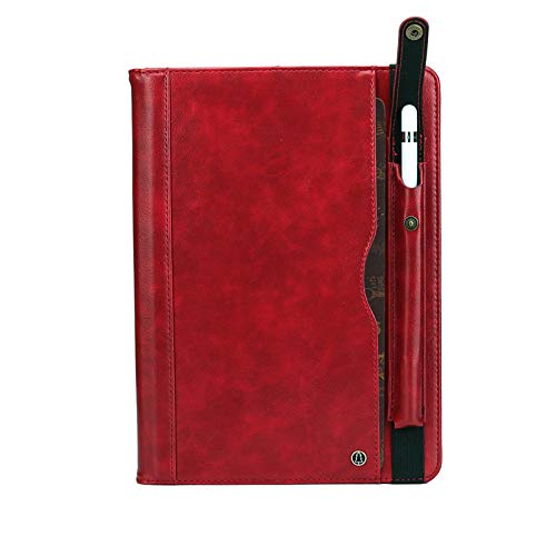 TechCode iPad Case for Pro 11, Premium PU Leather Business Folio Stand Case with Pencil Sleeve Card Slots Pocket Multiple Viewing Angles Protective Smartshell Cover for iPad Pro 11 2018 Release, Red