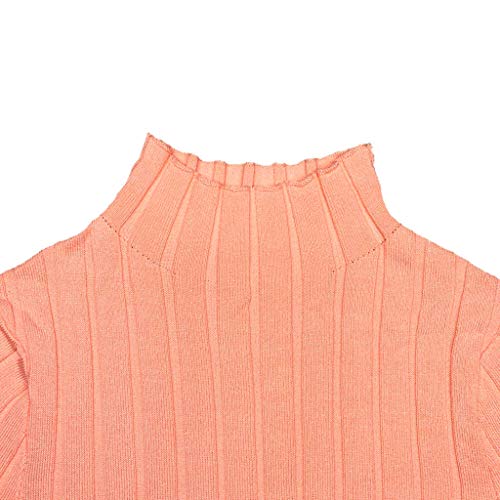 Aunimeifly Women's Bag Hip Slim Solid Color Striped Dress Autumn Winter Stylish High Neck Body-con Mini Dresses Pink