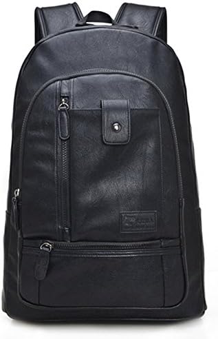 Black Casual PU Leather Backpack for 15" 13" 11" Notebook Laptop School Business Outing, Doubble Zippers Zip Closure with Compartment Pockets Knapsack