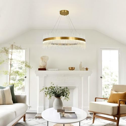 Modern Gold Crystal Chandelier Pendant Light, Dimmable Luxury Crystal Round Lamp, for Living Room, Dining Room, Bedroom, Restaurant, Φ80cm