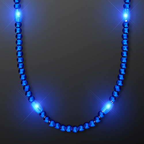 Blue Light Up LED Mardi Gras Bead Necklaces (Set of 12)