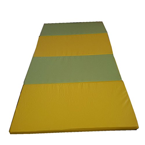 5th Season 4' x 8' x 2" Thick Gymnastics Tumbling Exercise Folding Martial Arts Mats with Hook and Loop Fasteners on 2 Sides Crosslink PE Foam Core (Yellow)