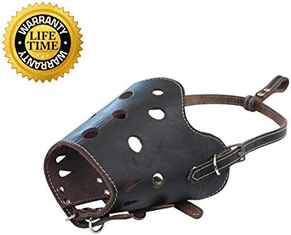 Captain Pet Breathable Real Leather Muzzle Set of 5 Size Adjustable Dog Mask for Small to Large Dogs