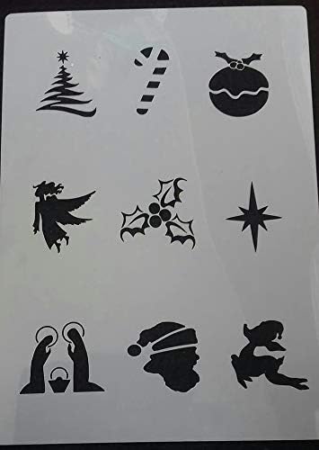 Christmas face paint stencils sheet set candy cane reindeer angel tree santa