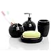 4 Pc Round Black Ceramic Bath Accessories Set w/ Soap Dispenser, Toothbrush Holder, Tumbler, Soap Dish