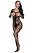 Jelove Women Sexy Crotchless Fishnet Bodystocking Striped Bodysuit Lingerie Set (Black-2)
