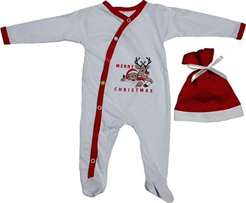 Baby First Christmas Outfit For Infants with Reindeer and Santa Prints by TenTeeTo (0-3 Months, White)