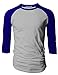 TOP LEGGING TL Men's Baseball Tee Shirt -Casual Cotton Plain 3/4 Sleeve Jersey T Shirts for Men (Large, 3/4_SL-RBLUE_Hgrey)