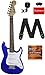 Fender Squier 3/4 Size Kids Mini Strat Electric Guitar Learn-to-Play Bundle with Tuner, Strap, Picks, Fender Play Online Lessons, and Austin Bazaar Instructional DVD - Imperial Blue