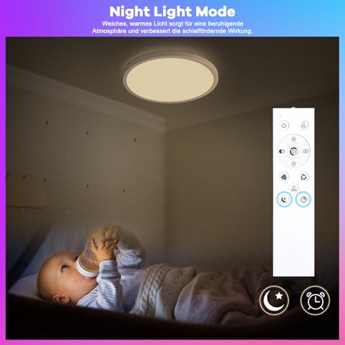 Oraymin Ceiling Light with Remote Control, Diameter 30 cm, 24 W, 3300 lm, LED Ceiling Light, RGB Colour Changing Round, 3000 K - 6500 K LED Ceiling Light, Dimmable for Bedroom, Kitchen, Living Room, Corridor, Balcony