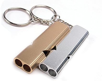 Metal Rescue Whistle with Neck Lanyard And Keyring Outdoor Emergency Survival Coach Whistles Referee Gear Lifeguard Loud Whistle With Double Tubes For School Gym Camping Hiking Training 2PCS