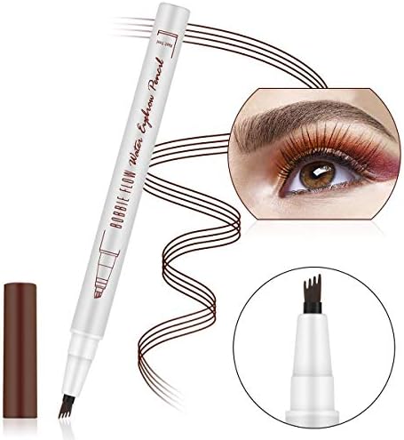 Eyebrow Pencil - Tattoo Eyebrow Pen with Fork Tip 3 Colors Long-lasting Waterproof Brow Gel and Smudgeproof Tatbrow Ink pen for Natural Hair-Like Defined Brows(Brown)
