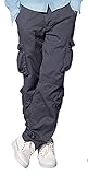 SKYLINEWEARS Mens Casual Wild Cargo Pants Multi Pockets 100% Cotton Trouserss Gray