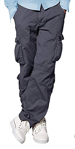 SKYLINEWEARS Mens Casual Wild Cargo Pants Multi Pockets 100% Cotton Trouserss Gray