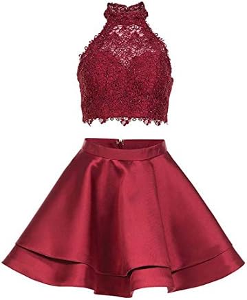 liangjinsmkj Two Piece Black Homecoming Dresses Satin A Line Mini Plus Size Graduation Gowns Burgundy US4