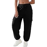 YIPINK Cargo Sweatpants for Women with Pockets Casual Baggy Joggers Pants Travel Outdooors Hiking Gym Workout Black