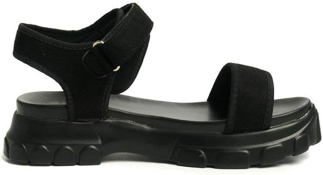 chunky black slip on sandals