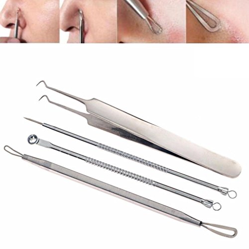 Blackhead Remover Tool Set, Blackhead Extractor, Makeupstore 4PCS Professional Surgical Blackhead Remover Tools, Blemish and Splinter Acne Pimple Removal Kit, Come Done Extractor Tool for Whitehead