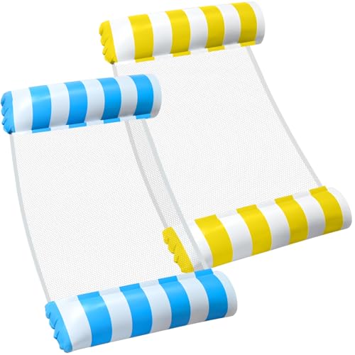 GOLDGE Pack of 2 Air Mattress Pool Inflatable Water Hammock, 4-in-1 Water Hammock with Net Water Swimming Mat Hammock Pool Lounge Floaties, Water Toy for Adults