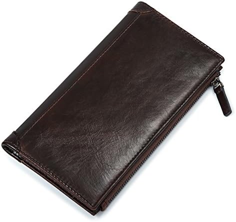 DrawingIQ Men's Genuine Leather Wallet Slim Bifold Zip Clutch Wallet Brown