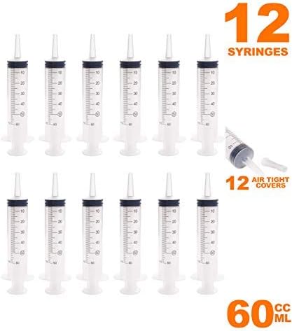 50ml - 60ml Catheter Tip Syringe with Airtight Covers - Value Pack of 12 Large Disposable Sterile Syringes Without Needle by MKsupplies