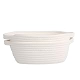 LoongBaby Cotton Rope Toy Chest, Basket Home Storage Nesting Bins, Handmade Box with Handles Approved by the FDA for Household Kids Candy Toys Storage (White-M)