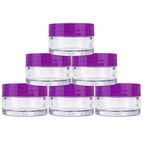 Beauticom 6 Pieces 20G/20ML Round Clear Jars with PURPLE Lids for Lotion, Creams, Toners, Lip Balms, Cosmetic Makeup Samples - BPA Free