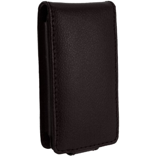 iGadgitz Black Leather Case for Sony Walkman NWZ-E384 with Detachable Carabiner + Screen Protector