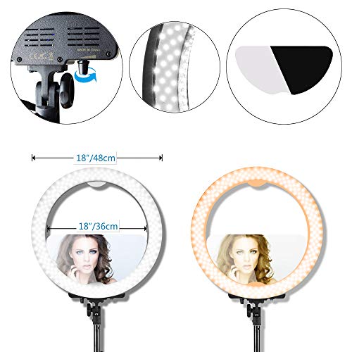 Lusweimi 18" 55W 2700-5500K LED Round Ring Light Kit Adjustable Colored With Stand Mirror, Warm/White Color Temperature Camera Mirror YouTube Video Makeup Lighting Circle selfie IphoneX/XR/XRMAX